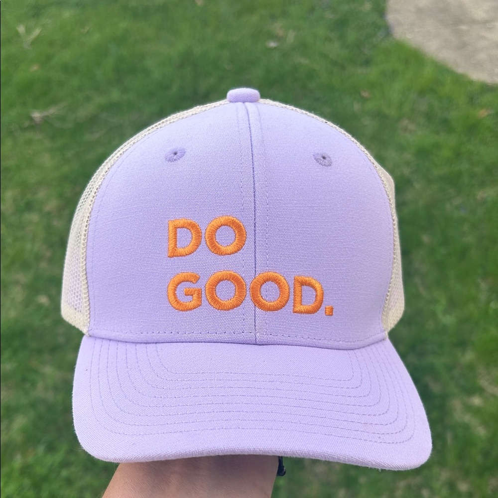 💖 Cotopaxi.  “Do Good” Lavender Trucker Hat with Orange Embroidery